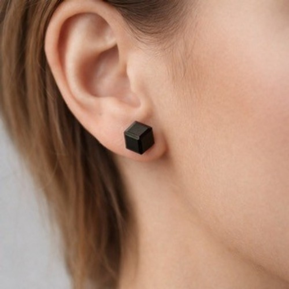 Vintage 90's Square Hip Hop Studded Earrings Black Sterling Silver Unisex Y2K